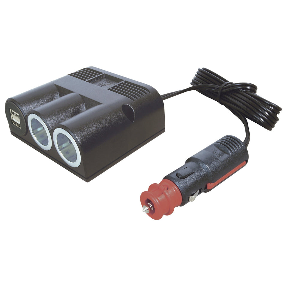 Verteiler + 2x USB 2,5A und 2x Zigarettenanzünder mit Kabelanschluss für 12V/24V