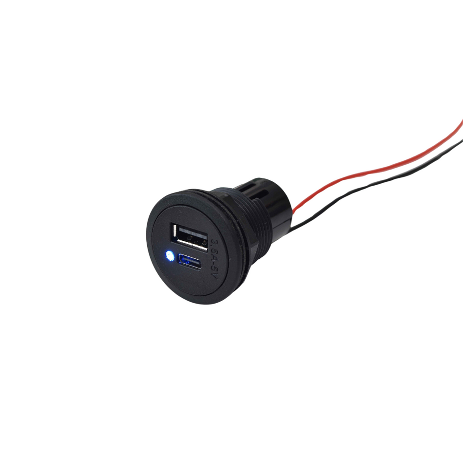 KFZ Einbau Steckdose USB-A / USB-C Anschluss mit Quick Charge 3,6A Ladestrom