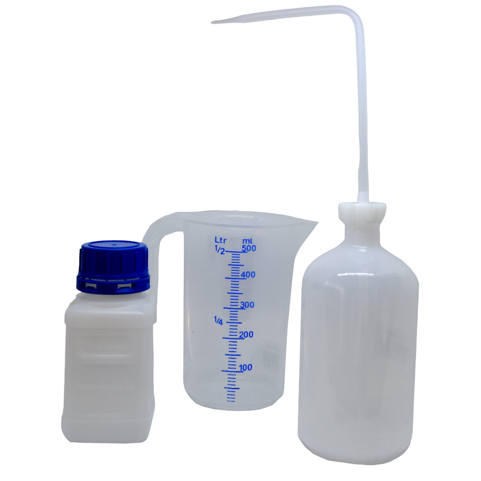 Zweirad Pflegeset Messbecher, Spritzflasche und Reiseölflasche Grau