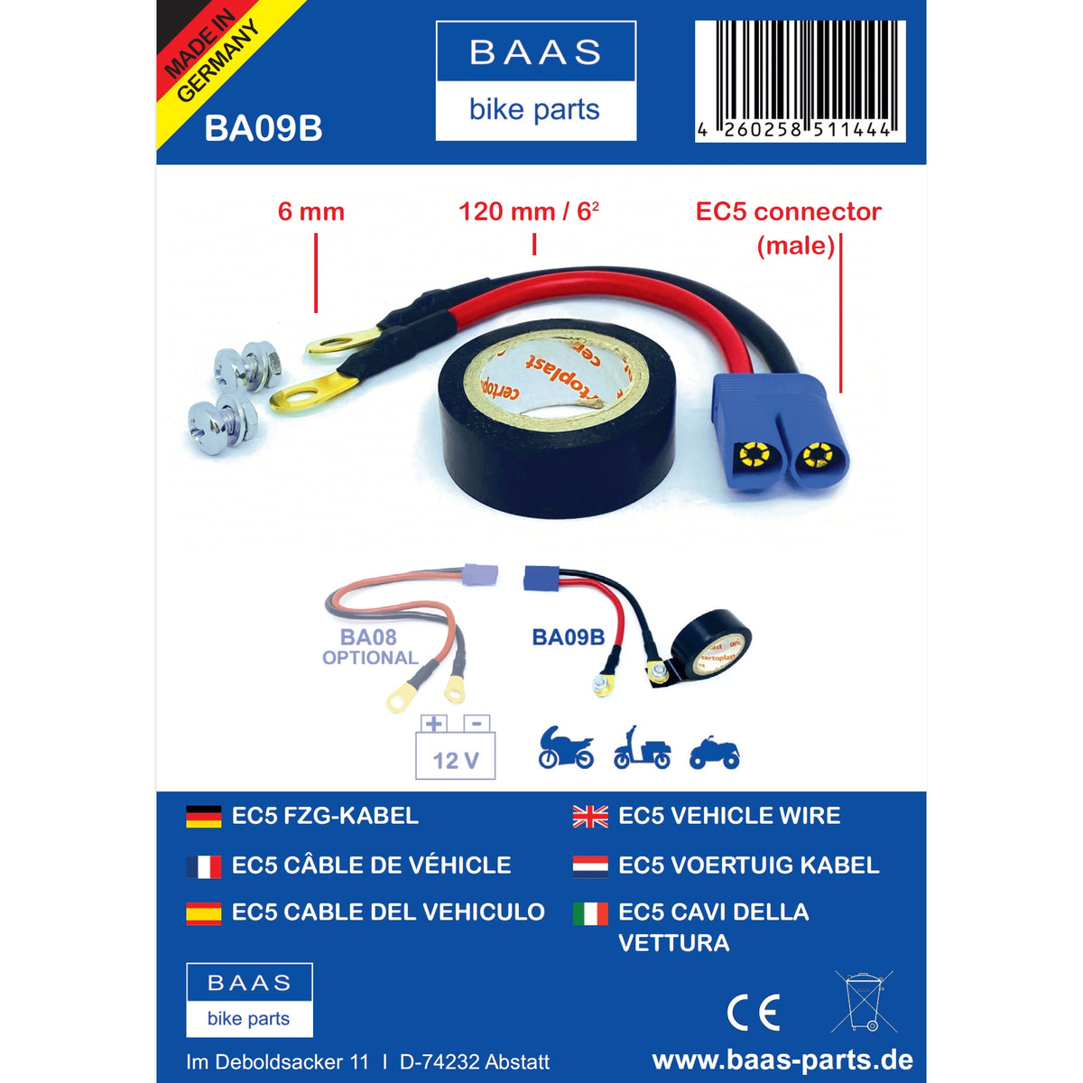 BA09B - Fahrzeug-Anschlusskabel EC5, Batterie Ein-/Ausbau ohne Werkzeug Produktinformationsblatt