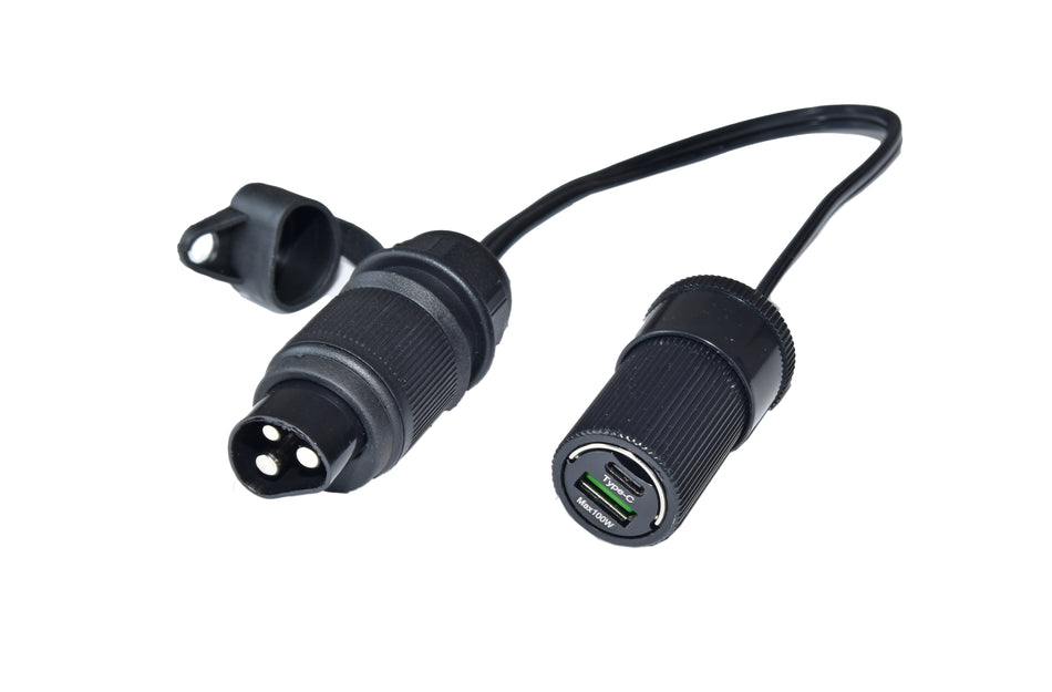 USB Ladekabel 3-Pol Anhänger/Traktor Stecker DIN 9680 auf USB-A+USB-C