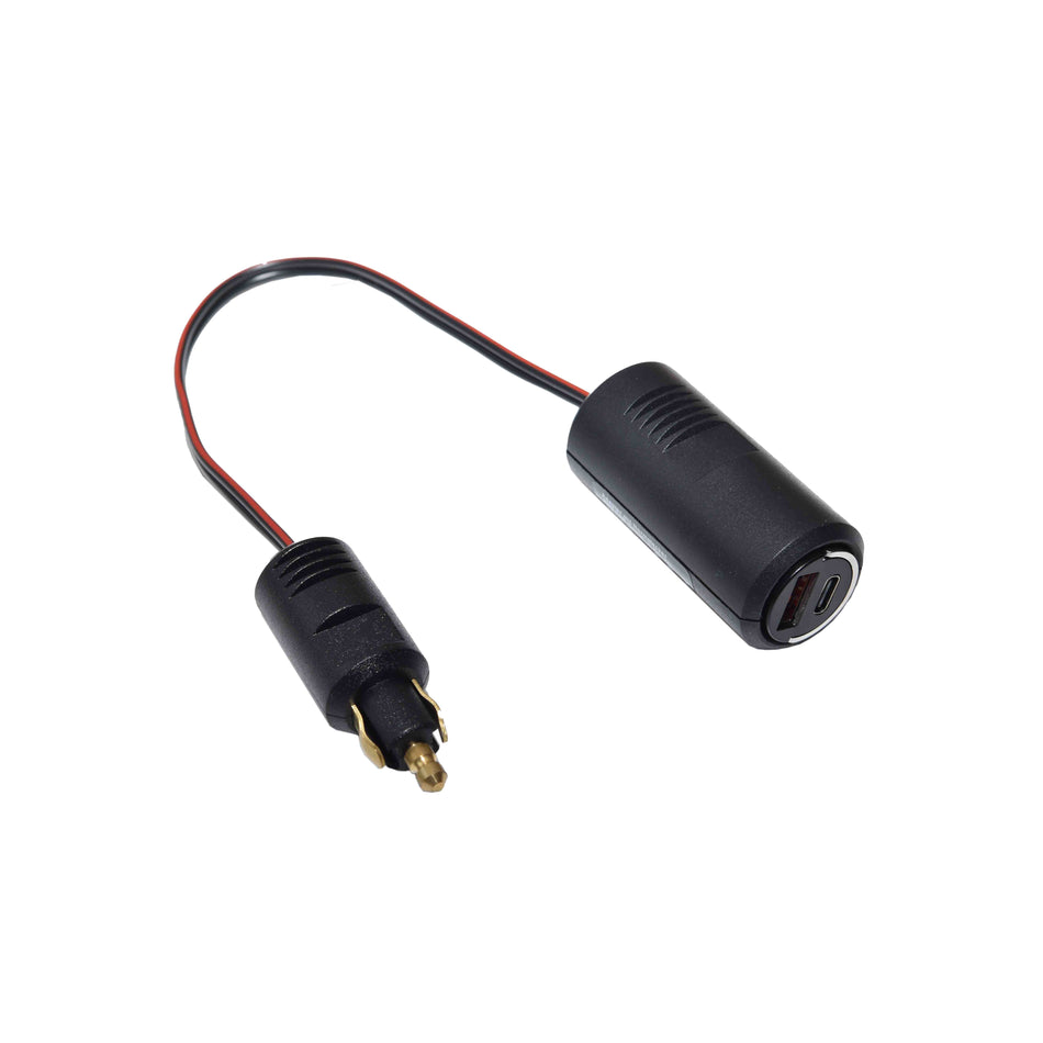 Flexibler Adapter Bordsteckdose auf Zigarettenanzünder mit Ladeeinsatz (2xUSB-A) Quick-Charge