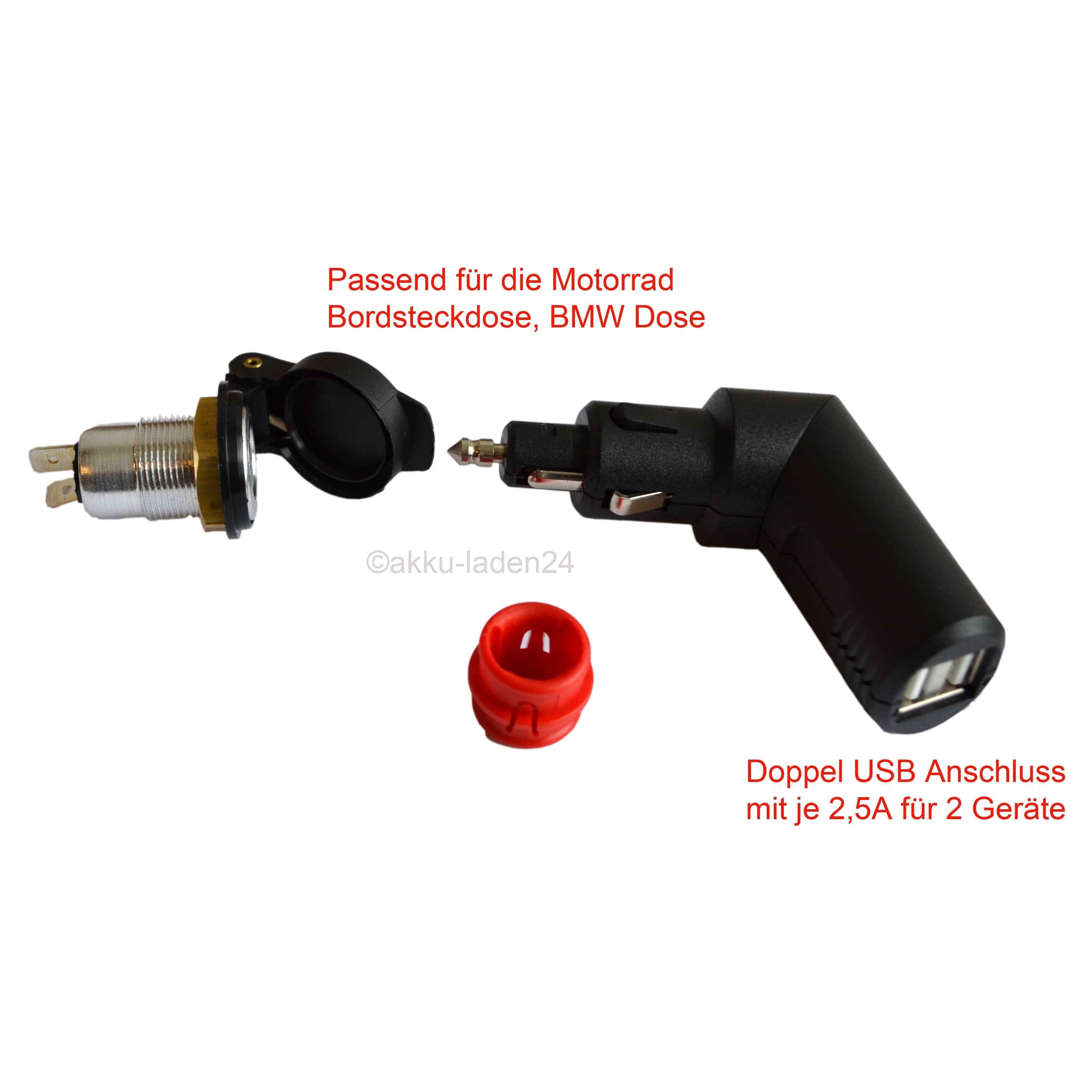 Doppel USB Ladegerät für Bordsteckdose Auto KFZ Motorrad 2x2,5A Quick-Charge Grafik