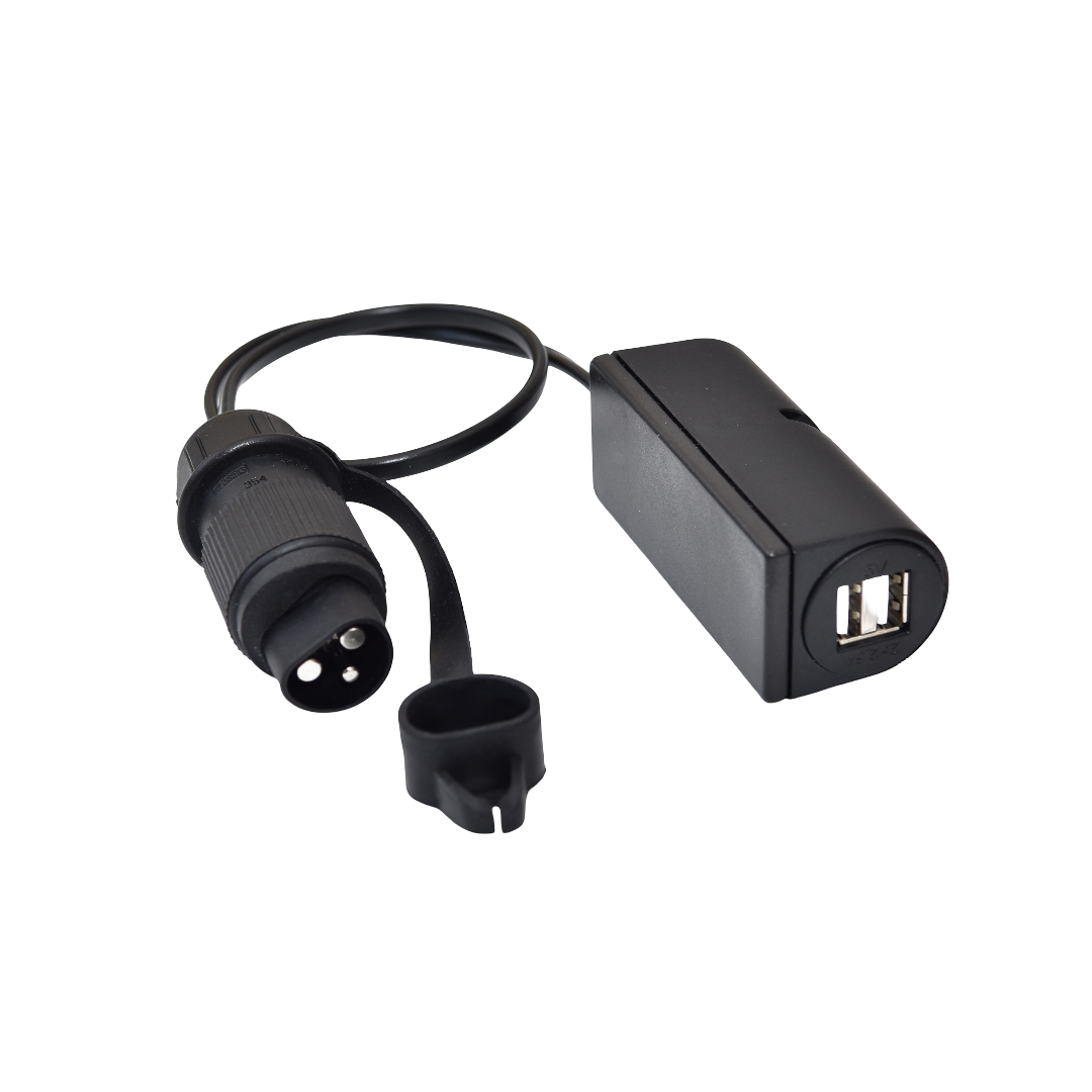 USB Ladekabel mit 3-Pol Traktor Stecker DIN 9680 auf Aufbaudose 2x USB-A