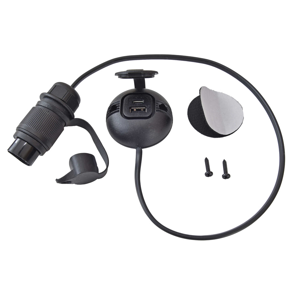Runde USB-A + USB-C Ladedose mit 3-Pol Traktor Stecker DIN 9680